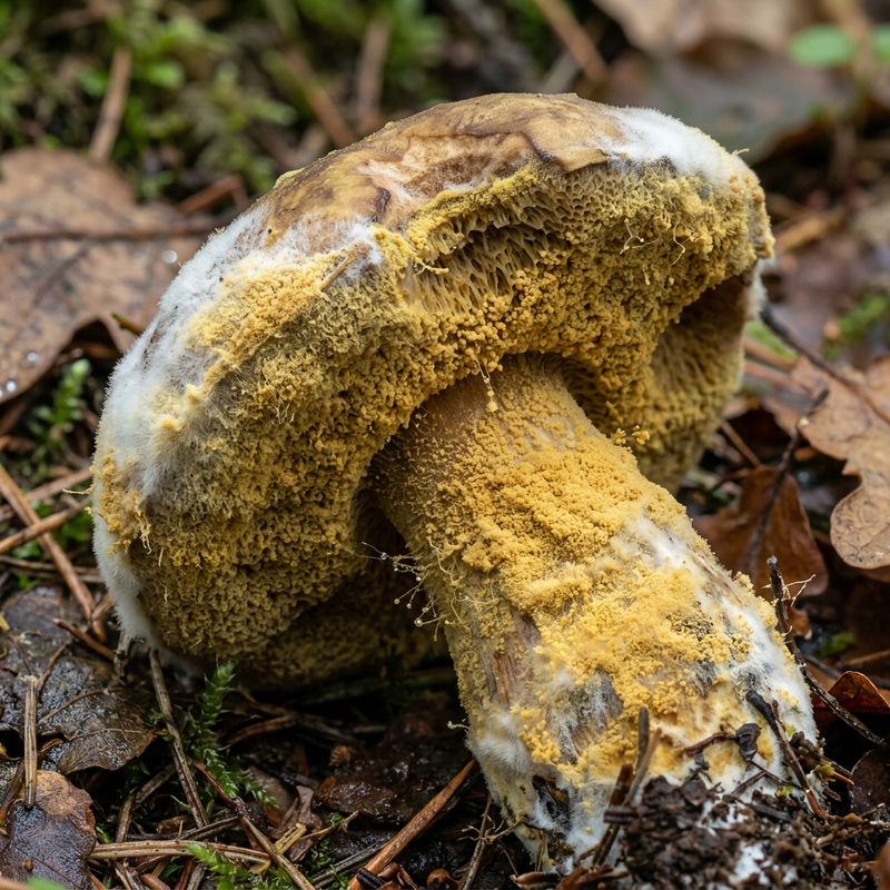 Goldschimmel (Hypomyces chrysospermus), illustrazione IA