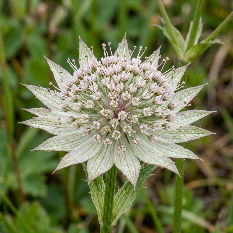 Ombrella a stella grande (Astrantia trifida), illustrazione IA