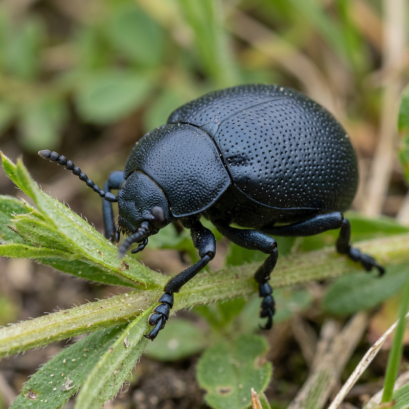 Großer blauschwarzer Blattkäfer (Timarcha tenebricosa), illustrazione IA