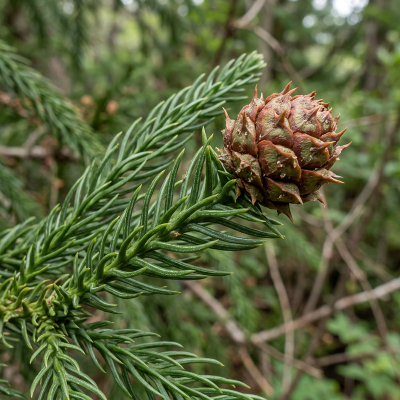 Abete falciforme giapponese (Cryptomeria japonica), illustrazione IA