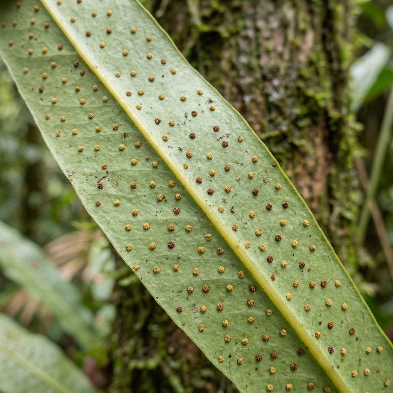 Felce maculata rampicante (Microsorum punctatum), illustrazione IA