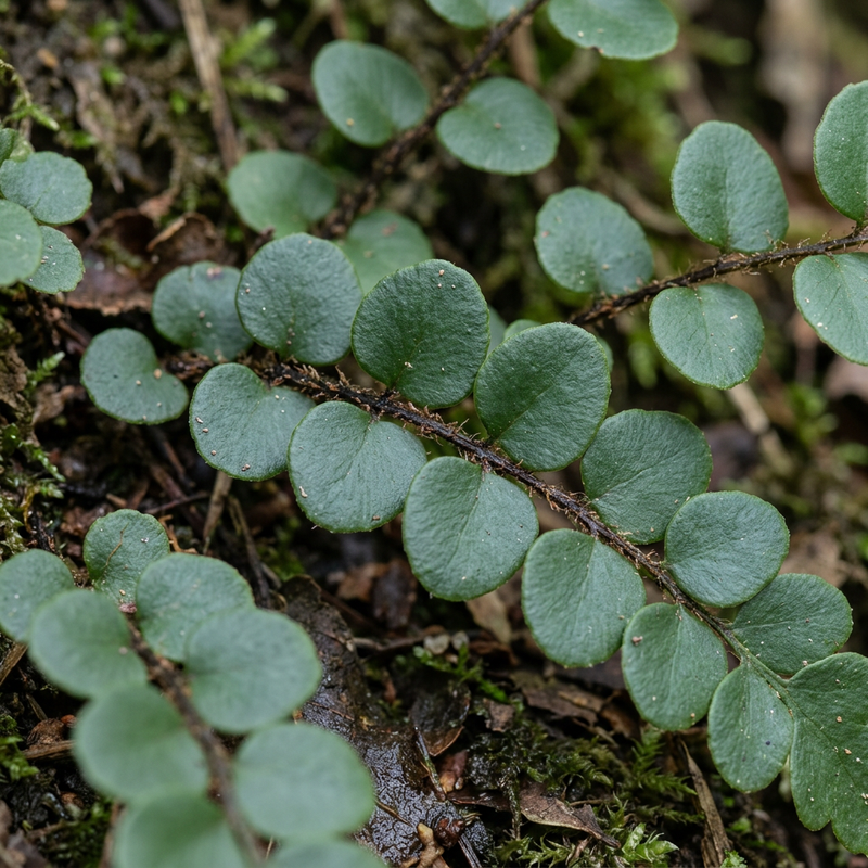 Knopf-Saumfarn (Pellaea rotundifolia), illustrazione IA