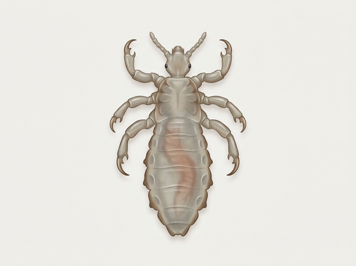 Pidocchio del capo (Pediculus humanus capitis) dall'alto, notevolmente ingrandito