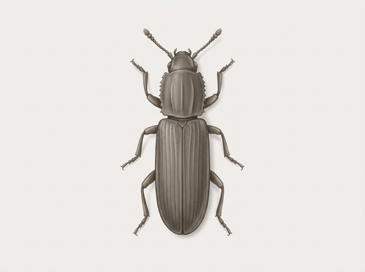 Scarabeo piatto di cereali (Oryzaephilus surinamensis) dall'alto
