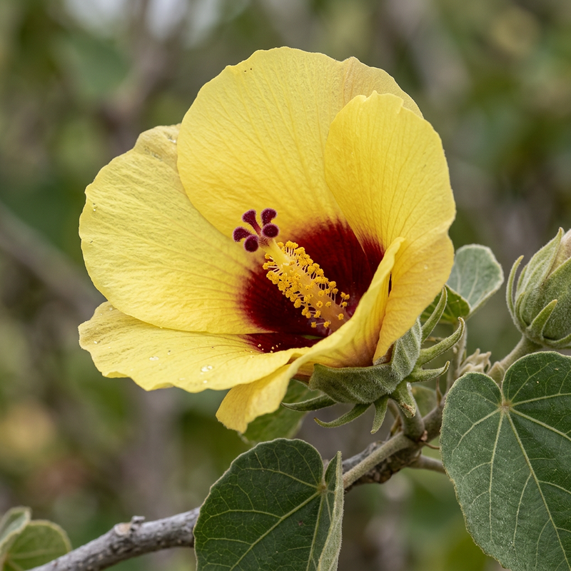 Lindenblättriger Eibisch (Hibiscus tiliaceus), illustrazione IA