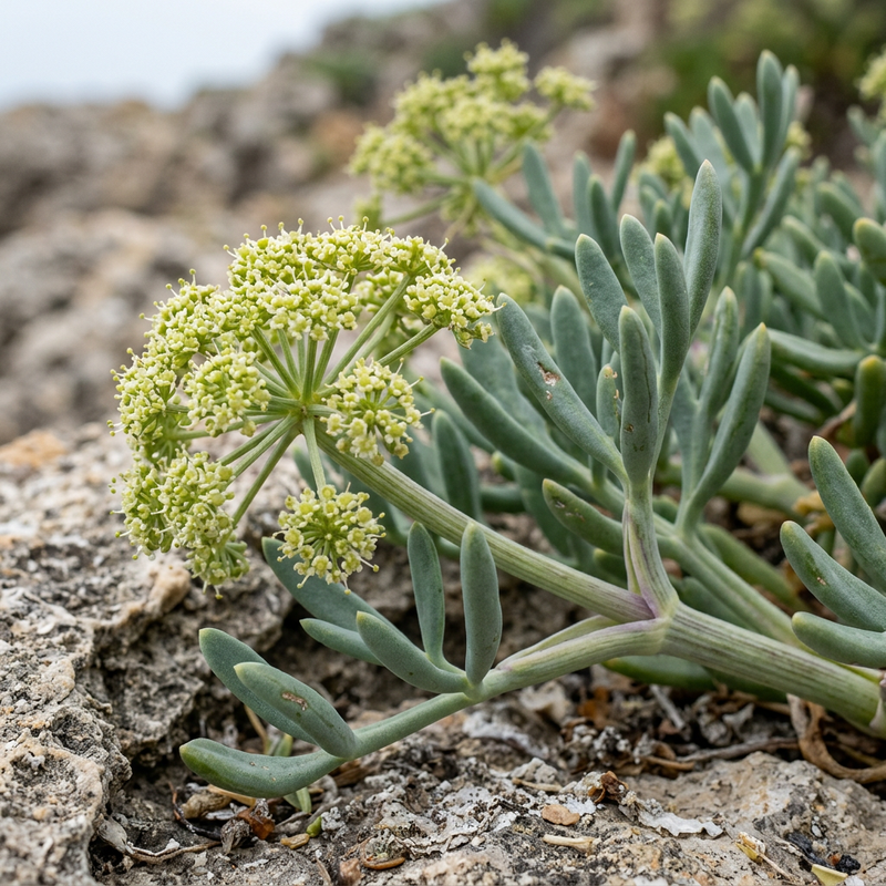 Meerfenchel (Crithmum maritimum), illustrazione IA