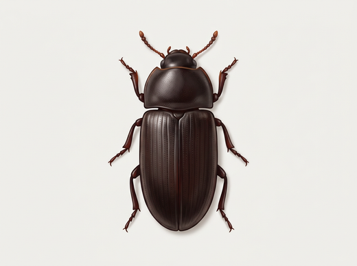 Scarabeo di muffa di grano nero lucido (Alphitobius diaperino) dall'alto