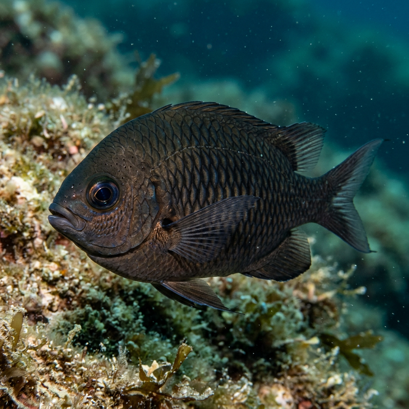 Castagnole (Chromis chromis), illustrazione IA