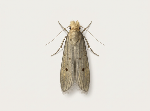 Tarma della pelliccia (Tinea pellionella) dall'alto