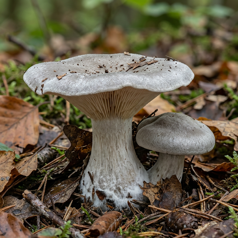 Imbuto grigio nebbioso (Clitocybe nebularis), illustrazione IA