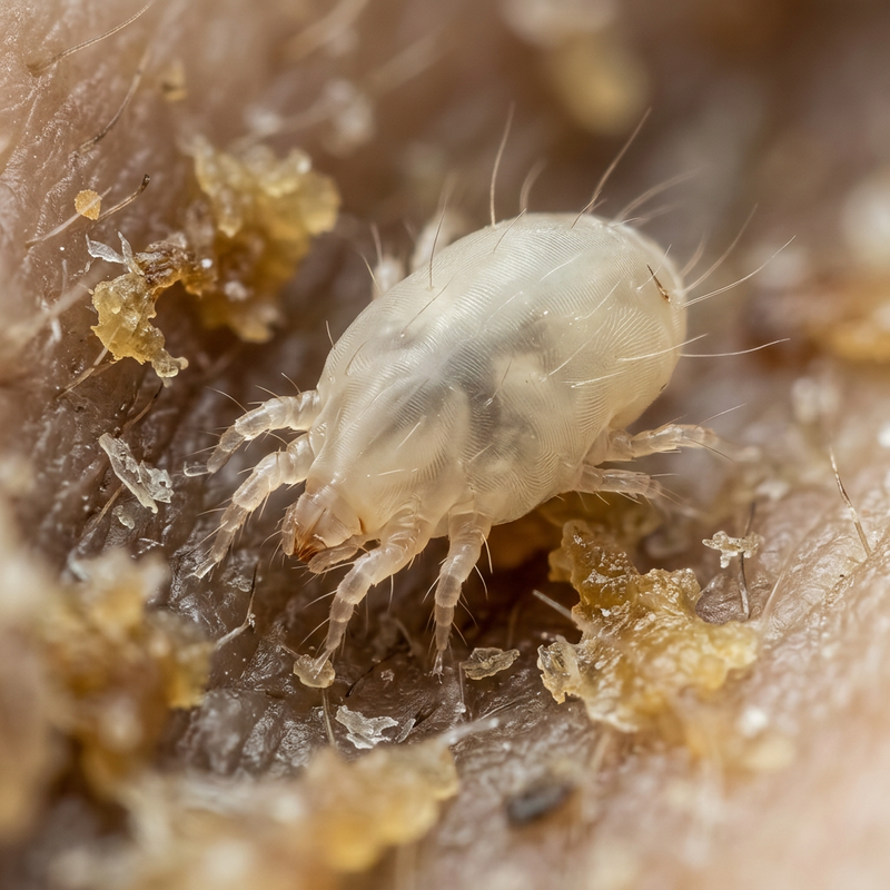 Ohrmilbe (Otodectes cynotis), illustrazione IA