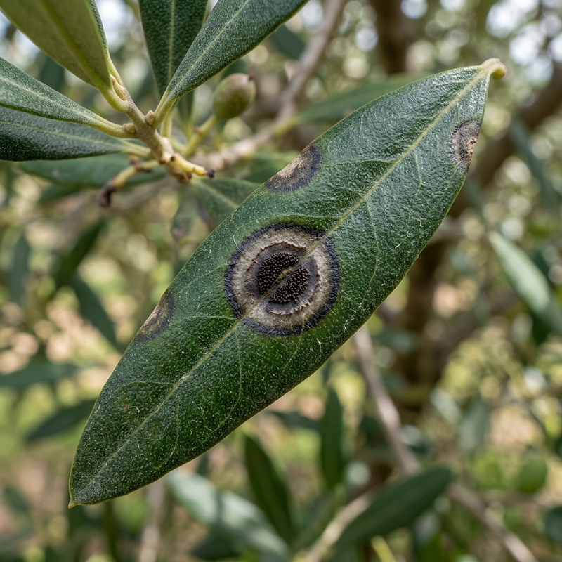 Malattia dell'occhio del pavone (fungo: Venturia oleaginea)
