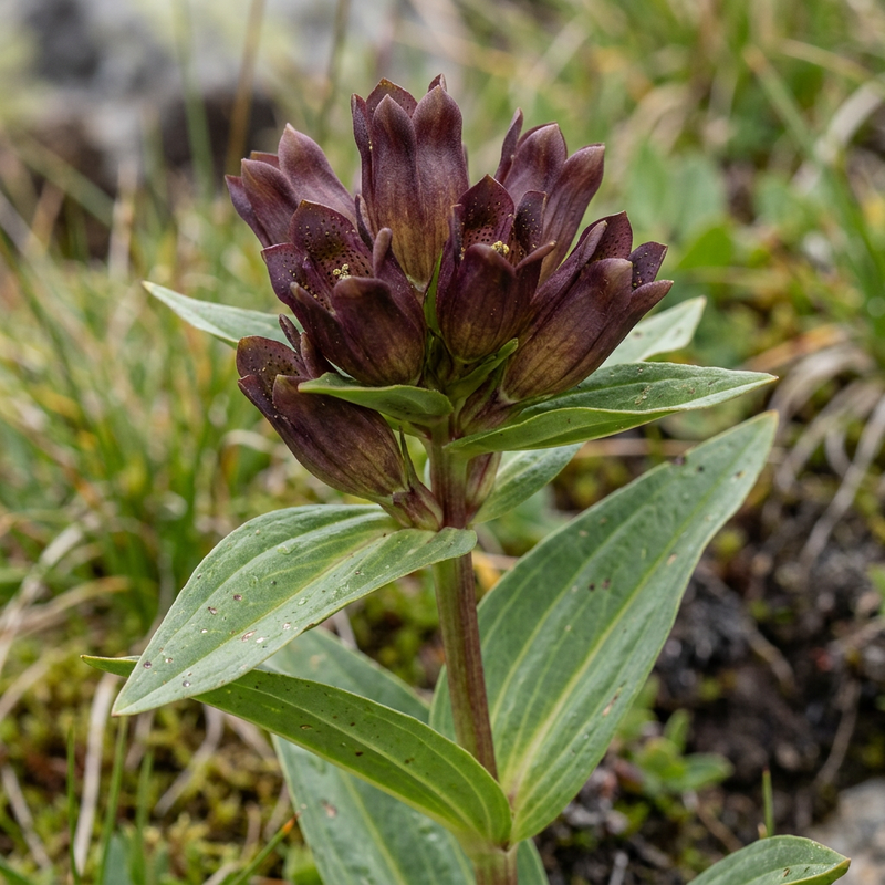 Genziana viola (Gentiana purpurea), illustrazione IA