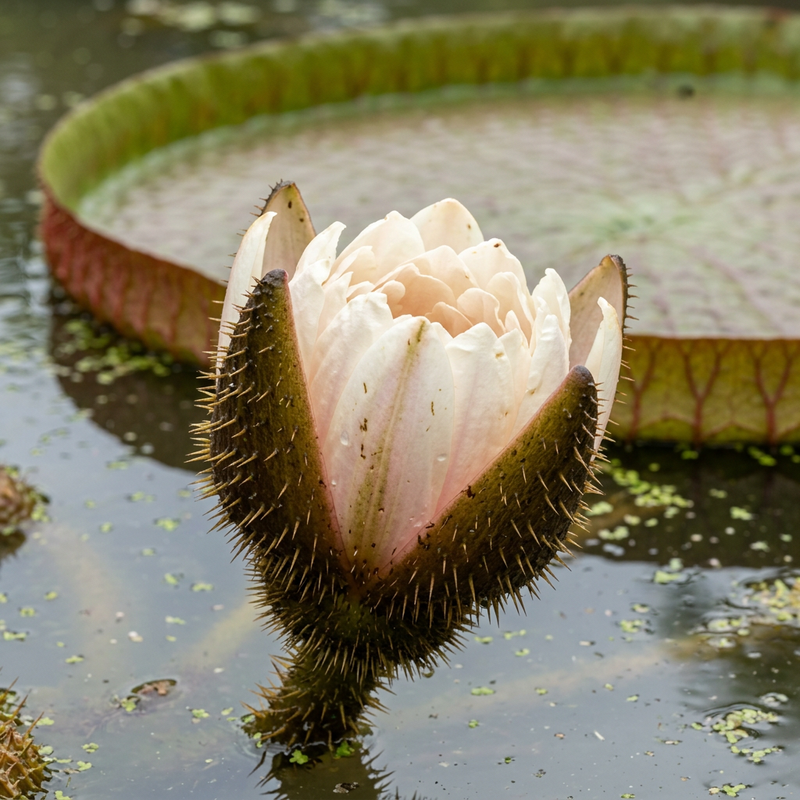 Ninfea gigante di Santa Cruz (Victoria cruziana), illustrazione IA