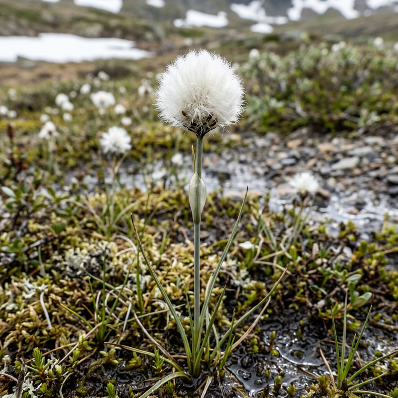L'erba di cotone di Scheuchzer (Eriophorum scheuchzeri), illustrazione IA