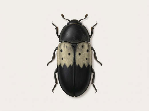 Scarabeo comune della pancetta (Dermestes lardarius) dall'alto