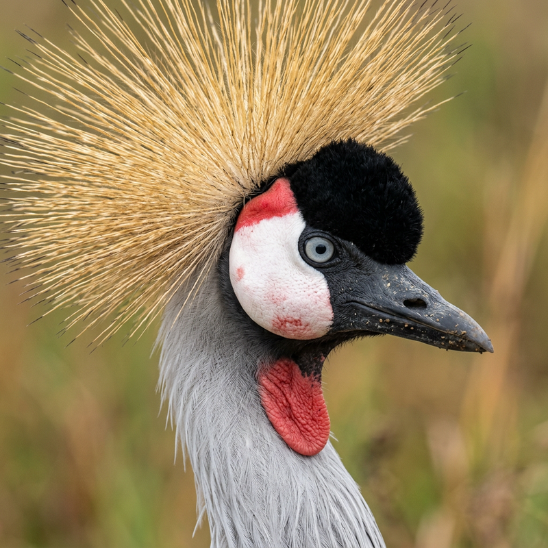Gru coronata sudafricana (Balearica regulorum), illustrazione IA