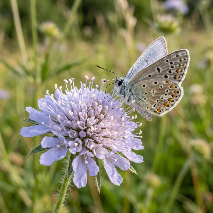 Blüte von Tauben-Skabiose (Scabiosa columbaria) in Nahaufnahme (KI-generiert)