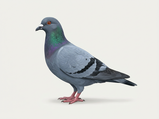Piccione cittadino (Columba livia f. domestica) di lato, grigio-blu con due barre alari nere e collo iridescente