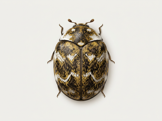 Scarabeo lanoso dei fiori (Anthrenus verbasci), scarabeo dall'alto