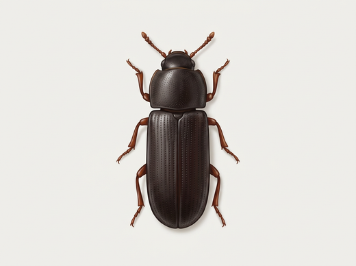 Grande scarabeo della farina (Tribolium destructor) dall'alto