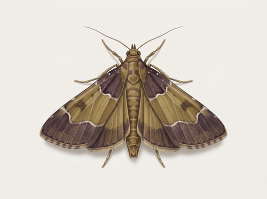 Mealborer (Pyralis farinalis) con ali anteriori in tre parti, dall'alto
