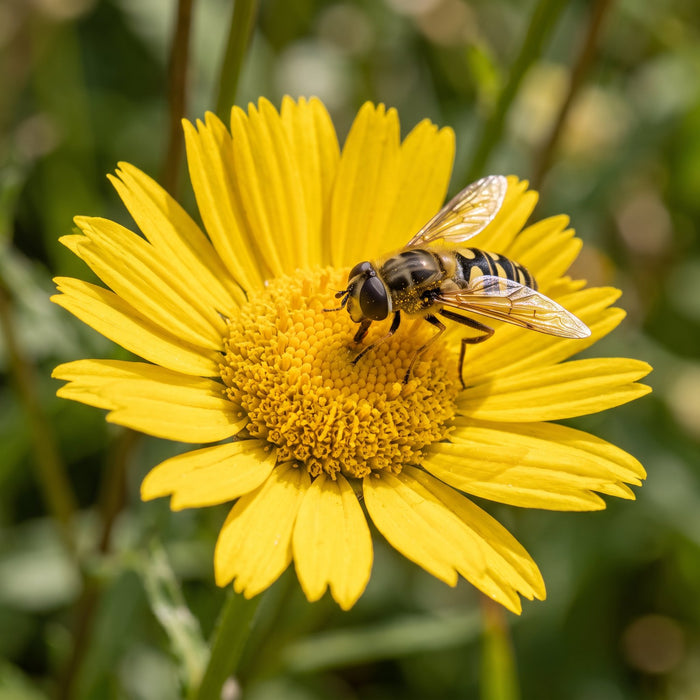 Blüte von Weidenblättriges Ochsenauge (Buphthalmum salicifolium) in Nahaufnahme (KI-generiert)