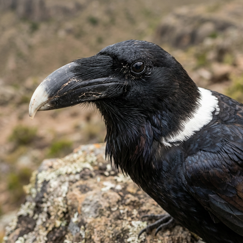 Weißhalsrabe (Corvus albicollis), illustrazione IA