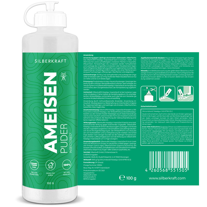 Polvere anti-formiche – Uccidi formiche per uso interno ed esterno – 100% terra di diatomee – Alternativa all’esca per formiche e allo spray per formiche