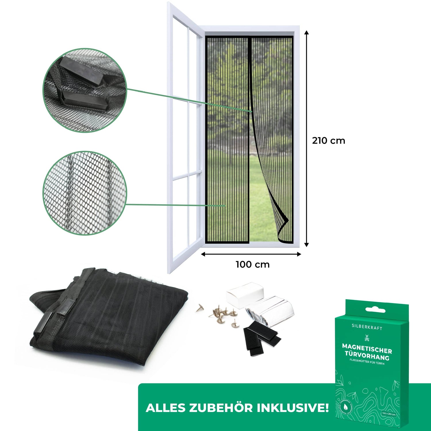 Zanzariera per porte - 100 x 210 cm - senza foratura