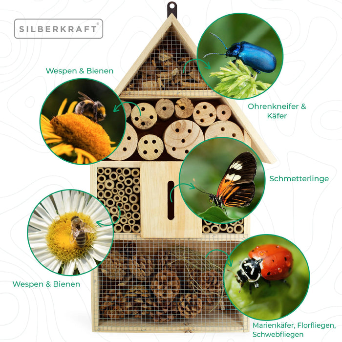 Hotel per insetti in legno di pino - rifugio per insetti - 48 x 31 x 10 cm