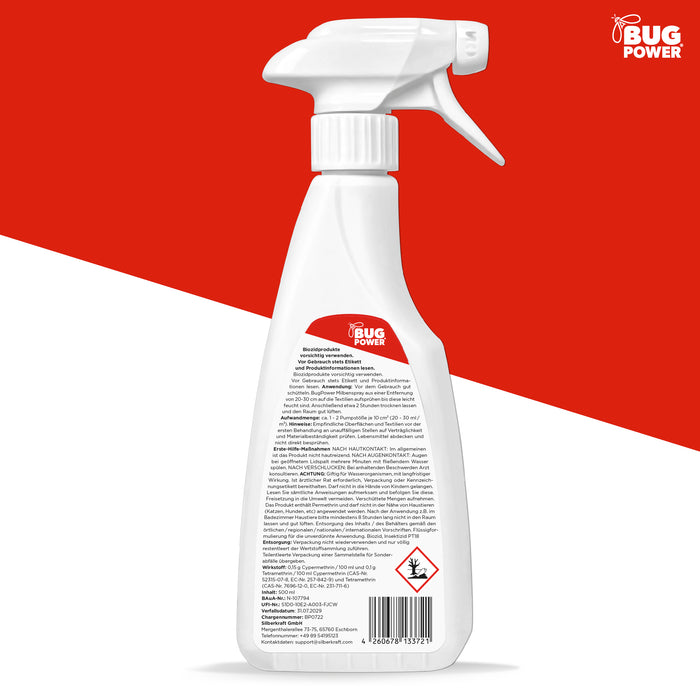 BugPower spray antiacaro per tessuti 500 ml - non lascia macchie