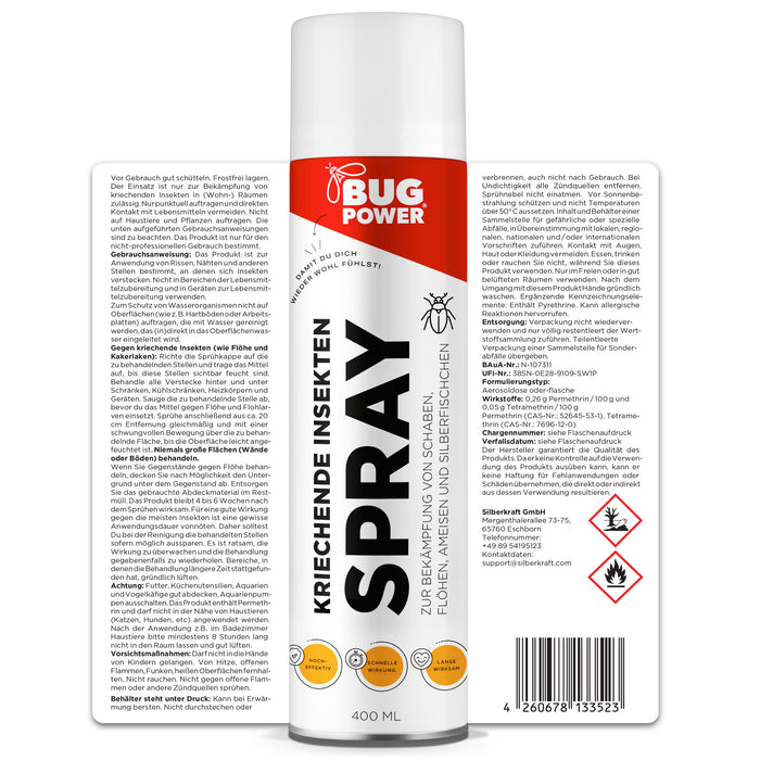 BugPower spray contro insetti striscianti e vespe 400 ml - ampio spettro di attività - azione rapida ed effetto abbattente